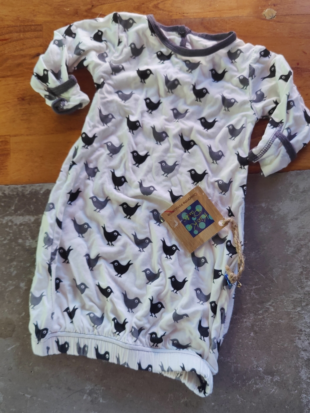 NWT Kickee Pants Blackbird Print Gown  White and Gray NB